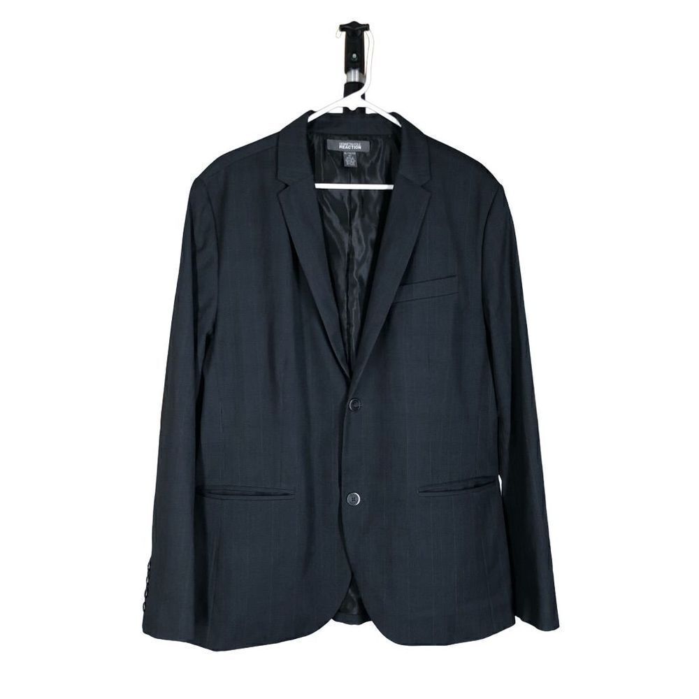 Sz XL/47- KENNETH COLE‎ Reaction Dark Grey Plaid 2 Button Men Blazer Suit Jacket